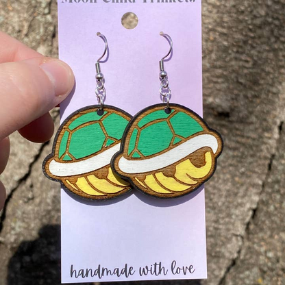 Super Mario Bros Koopa Hand Painted Wood Dangle Earrings