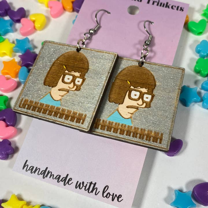 Bobs Burgers Tina Hand Painted Wood Dangle Earrings
