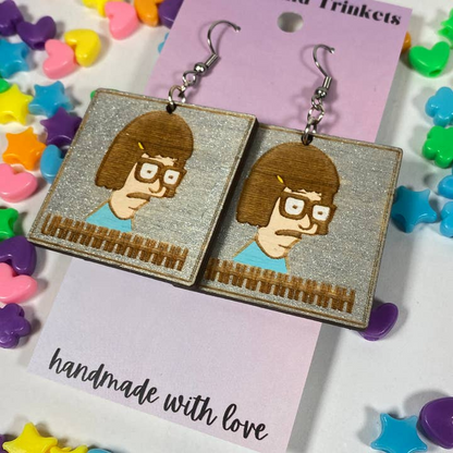 Bobs Burgers Tina Hand Painted Wood Dangle Earrings