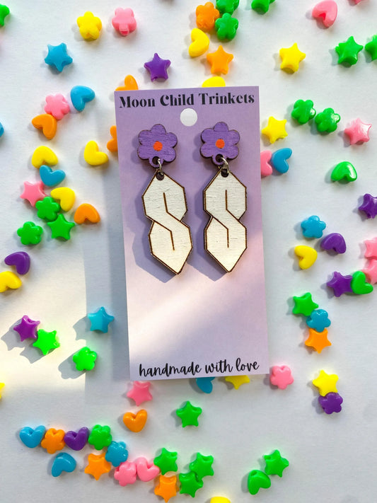 Y2K Super S Hand Painted Wood Dangle Earrings image 0