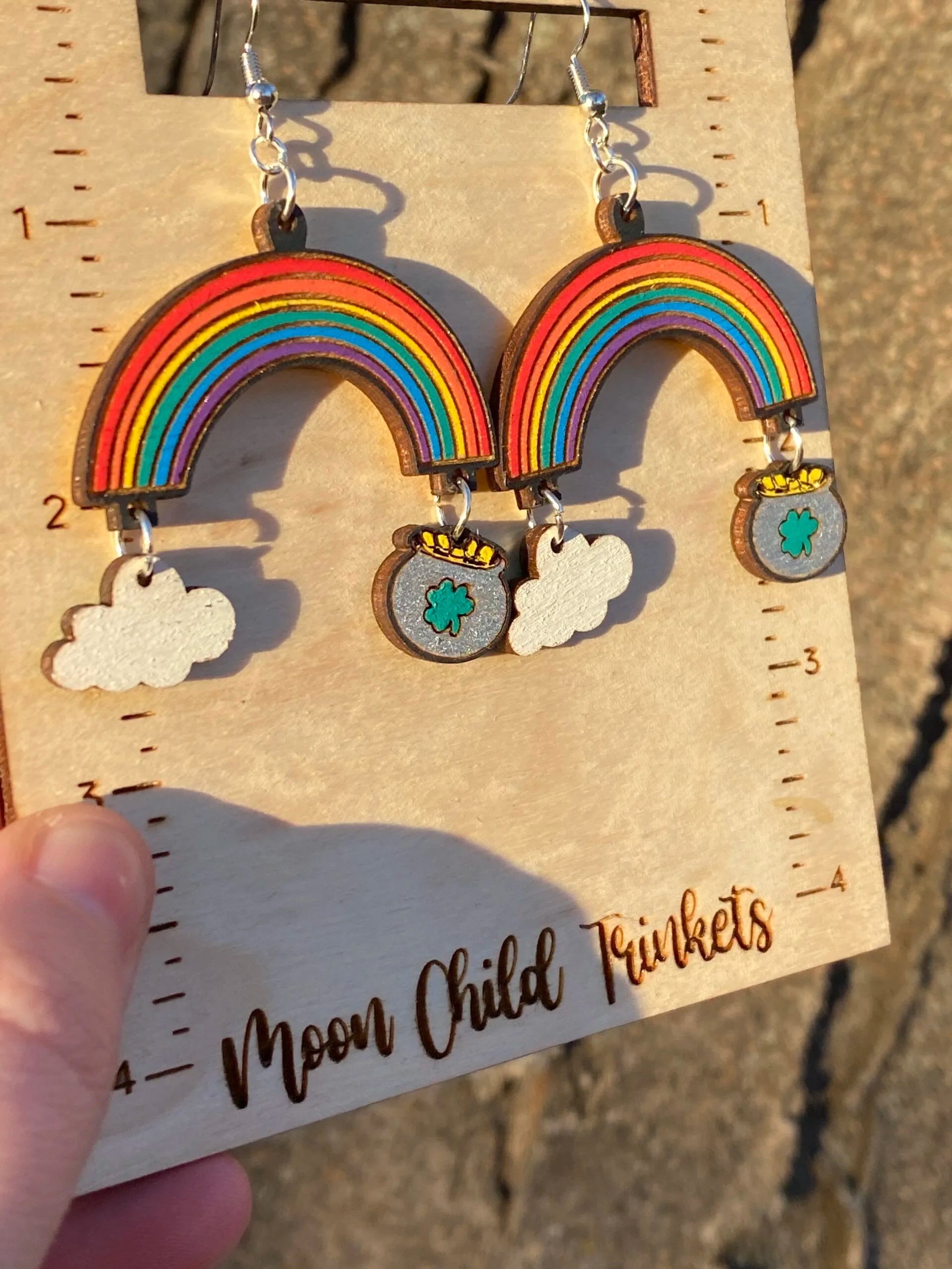 St Patricks Day Pot of Gold Rainbow Dangle Earrings image 1