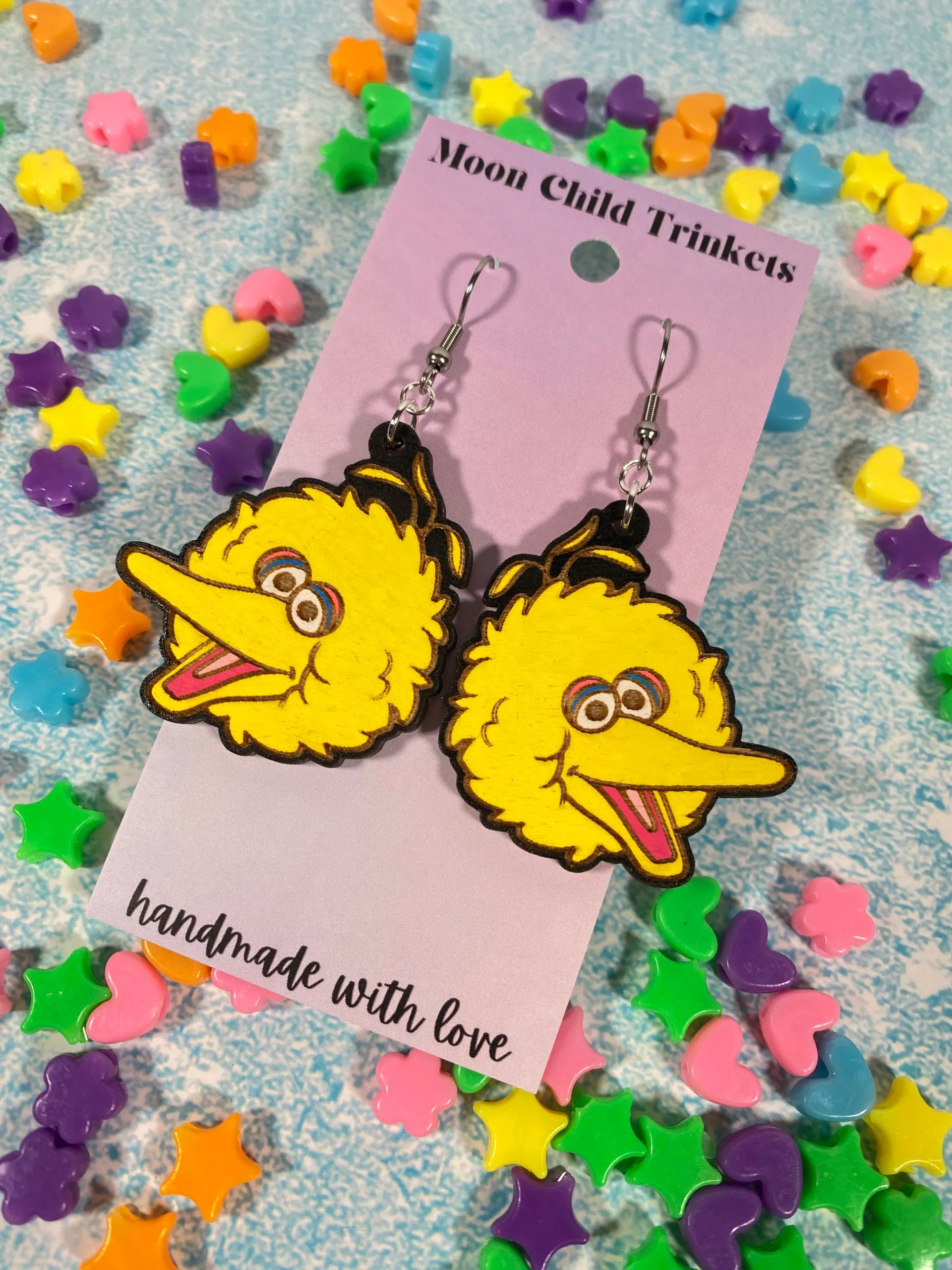 Big Bird Hand Painted Wood Dangle Earrings - Sesame Street Collection image 1