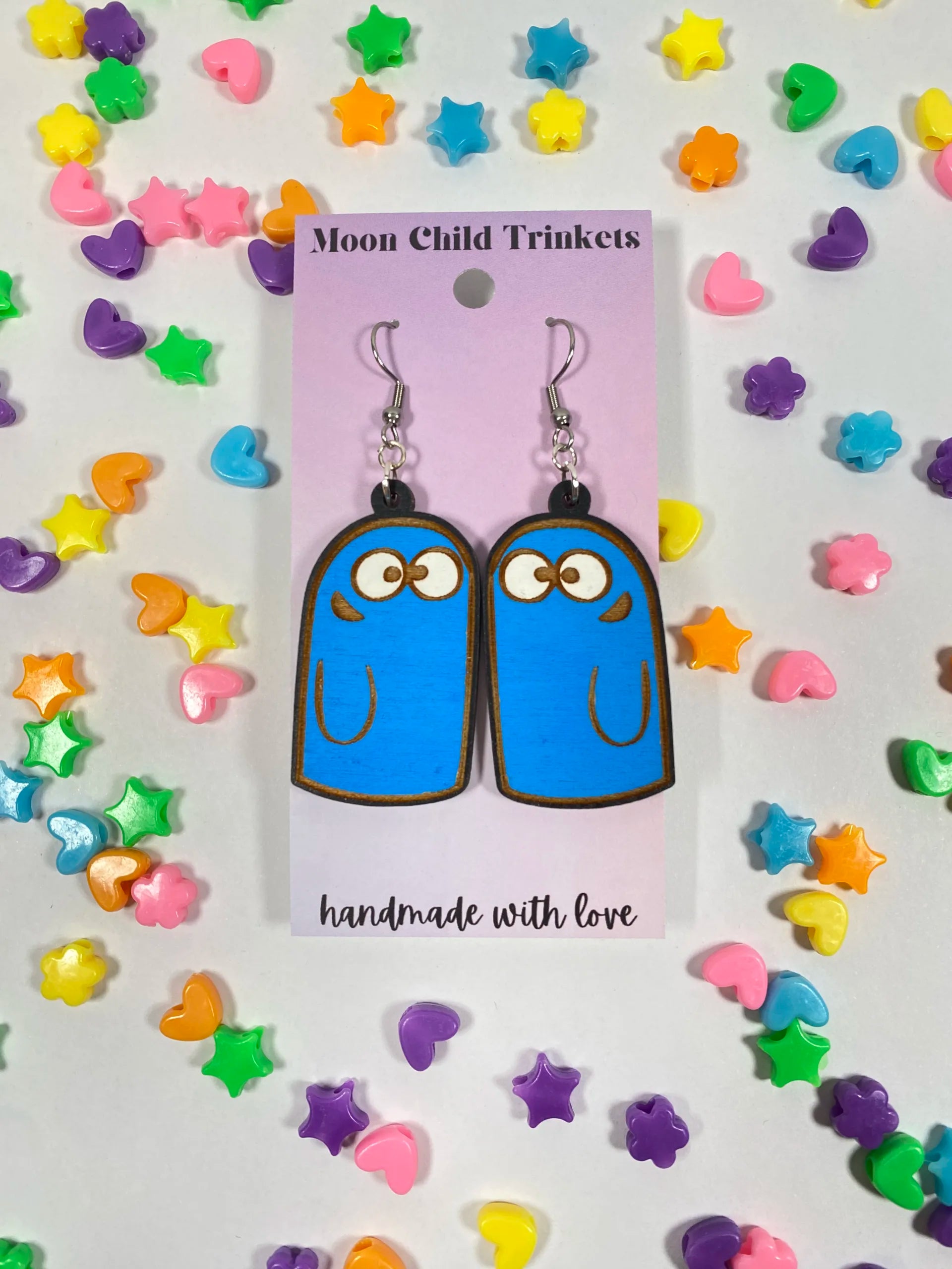 Bloo Hand Painted Wood Dangle Earrings image 1