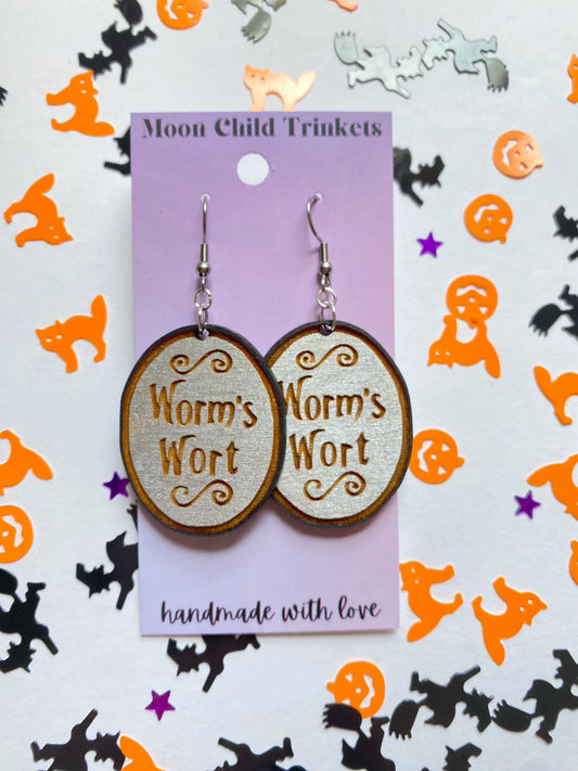 NBC Worms Wort Hand Painted Wood Dangle Earrings image 0
