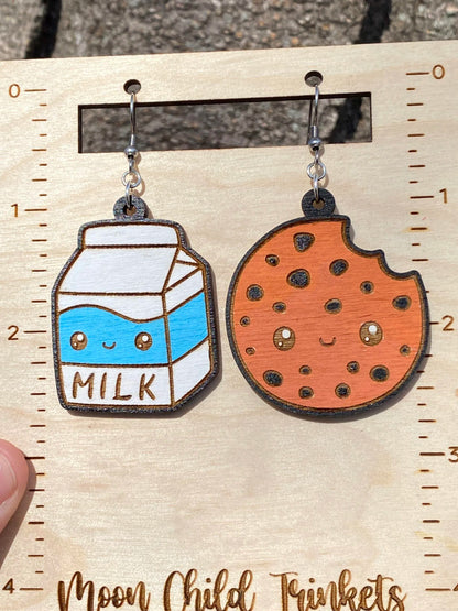 Milk and Cookies Kawaii Hand Painted Wood Earrings image 0