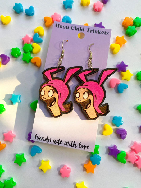 Bobs Burgers Louise Hand Painted Wood Dangle Earrings image 0