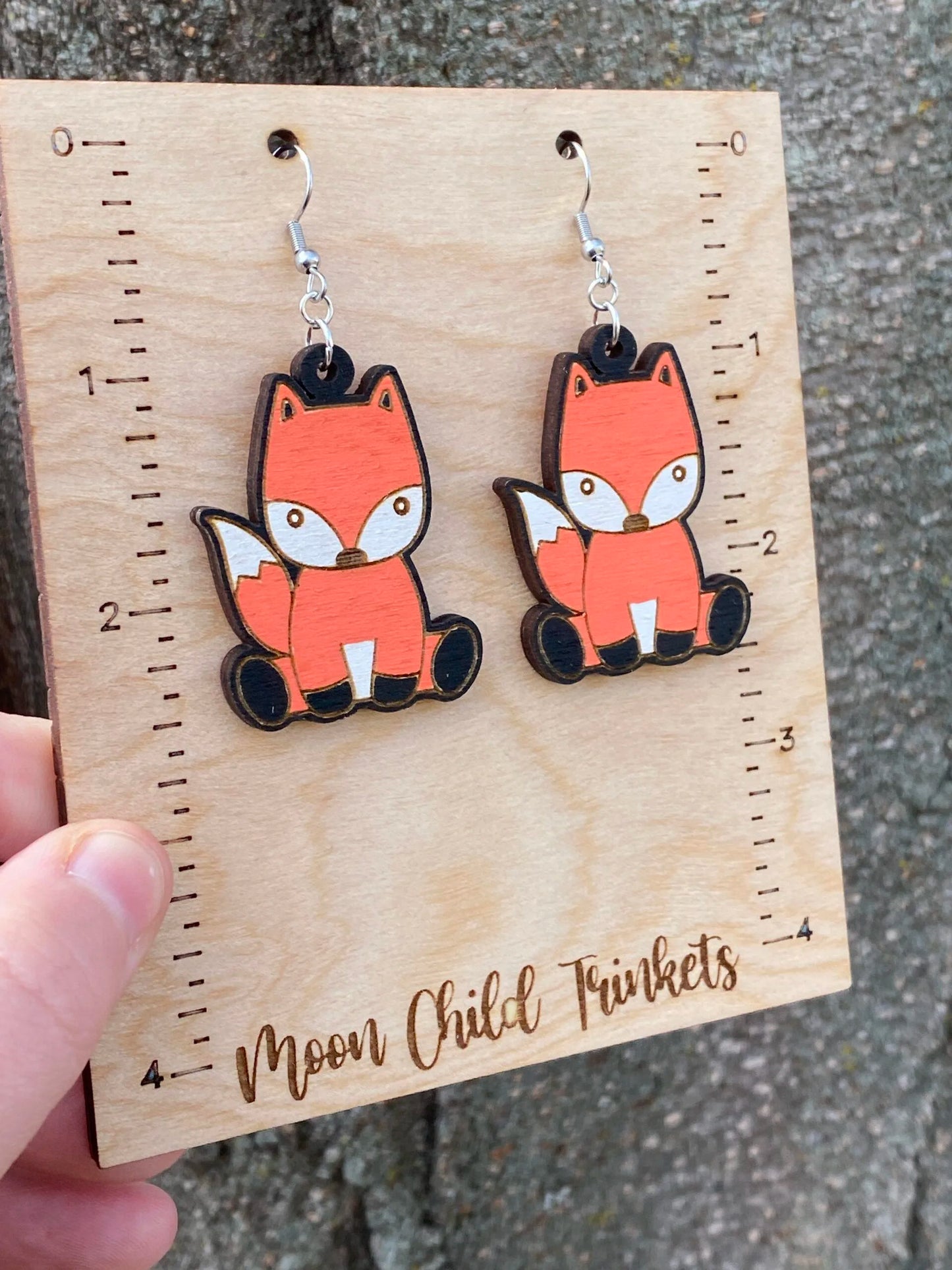 Fox Kawaii Hand Painted Wood Dangle Earrings image 1