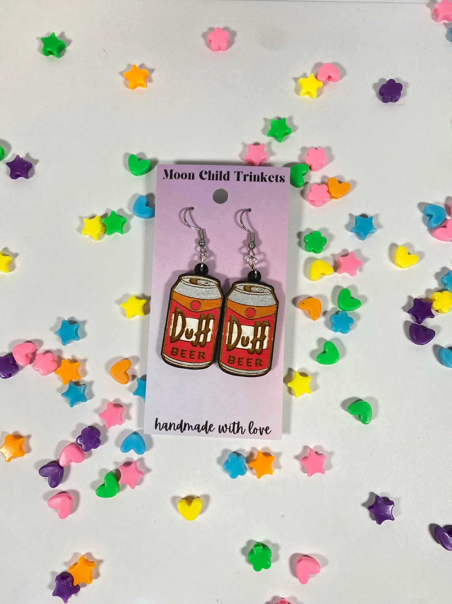 Duff Beer Hand Painted Wood Dangle Earrings image 1
