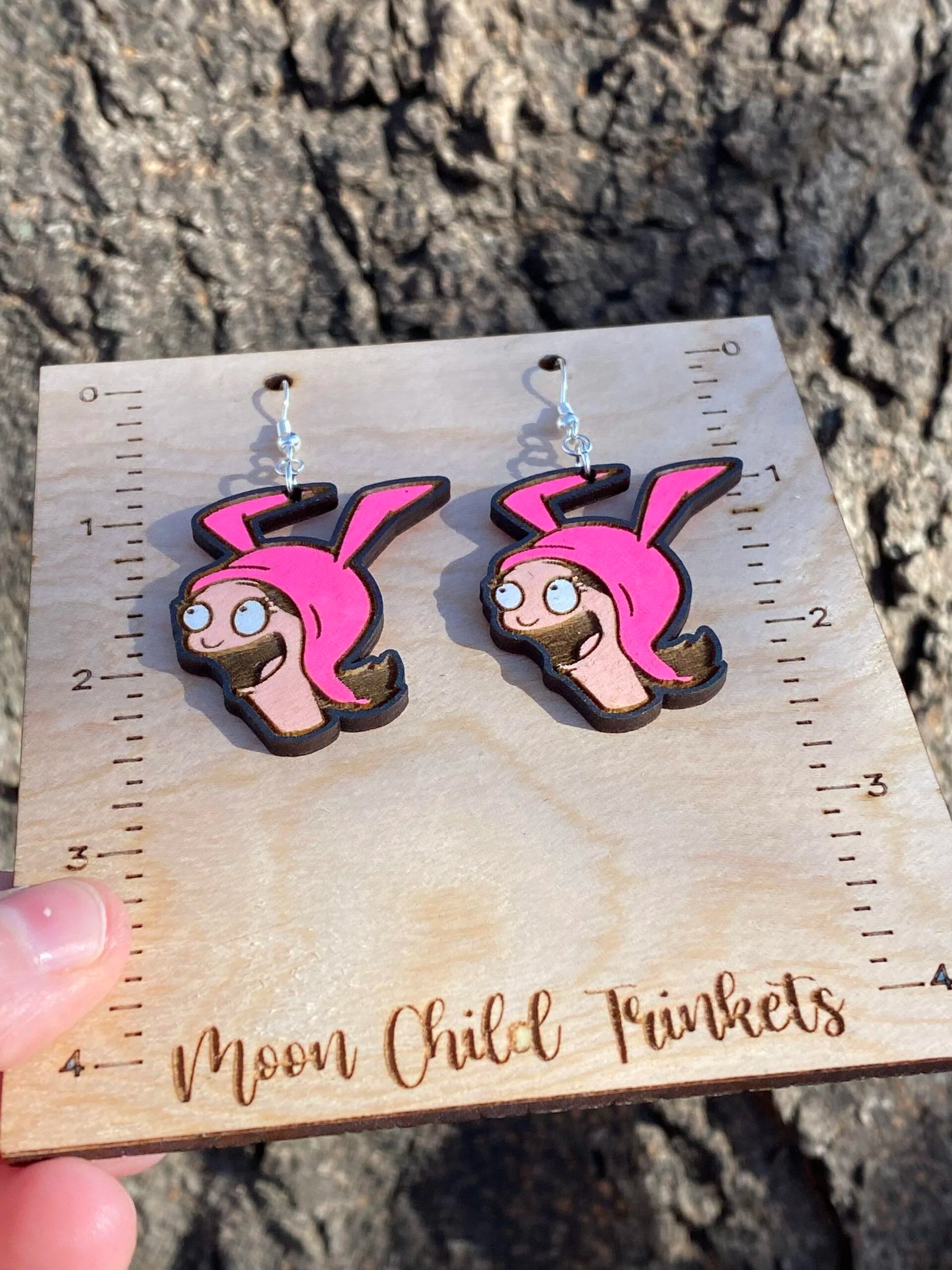 Bobs Burgers Louise Hand Painted Wood Dangle Earrings image 1