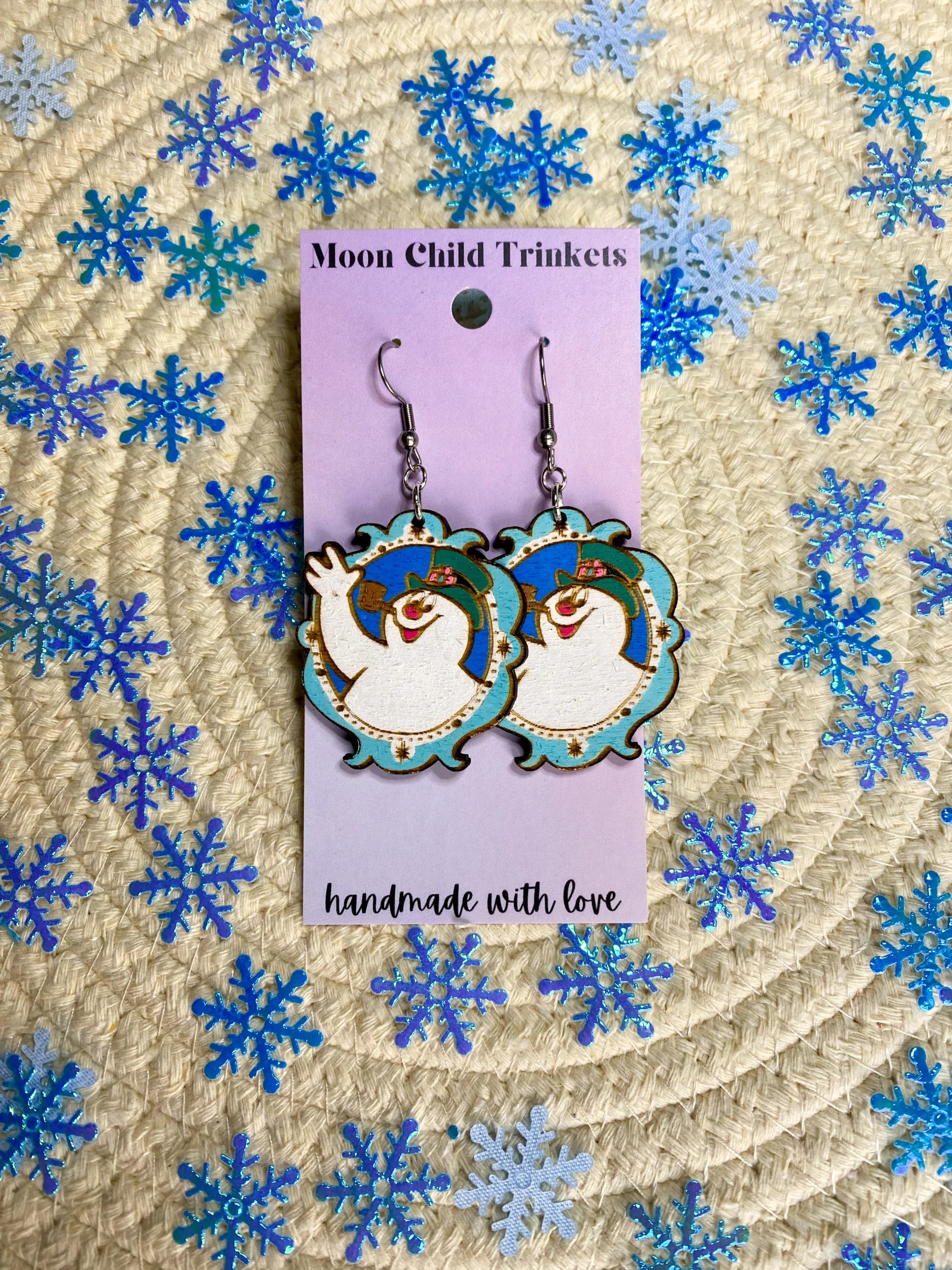 Frosty The Snowman Hand Painted Wooden Drop Earrings image 3