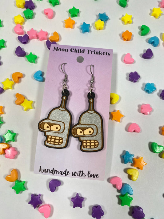 Bender Futurama Hand Painted Wood Dangle Earrings image 0