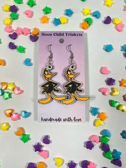 Daffy Duck Looney Tunes Hand Painted Wood Dangle Earrings image 0