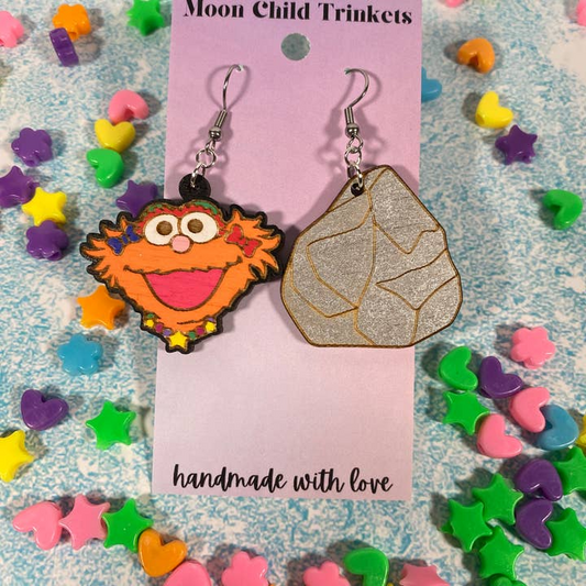 Zoë and Rocco Hand Painted Wood Dangle Earrings - Sesame Street Collection