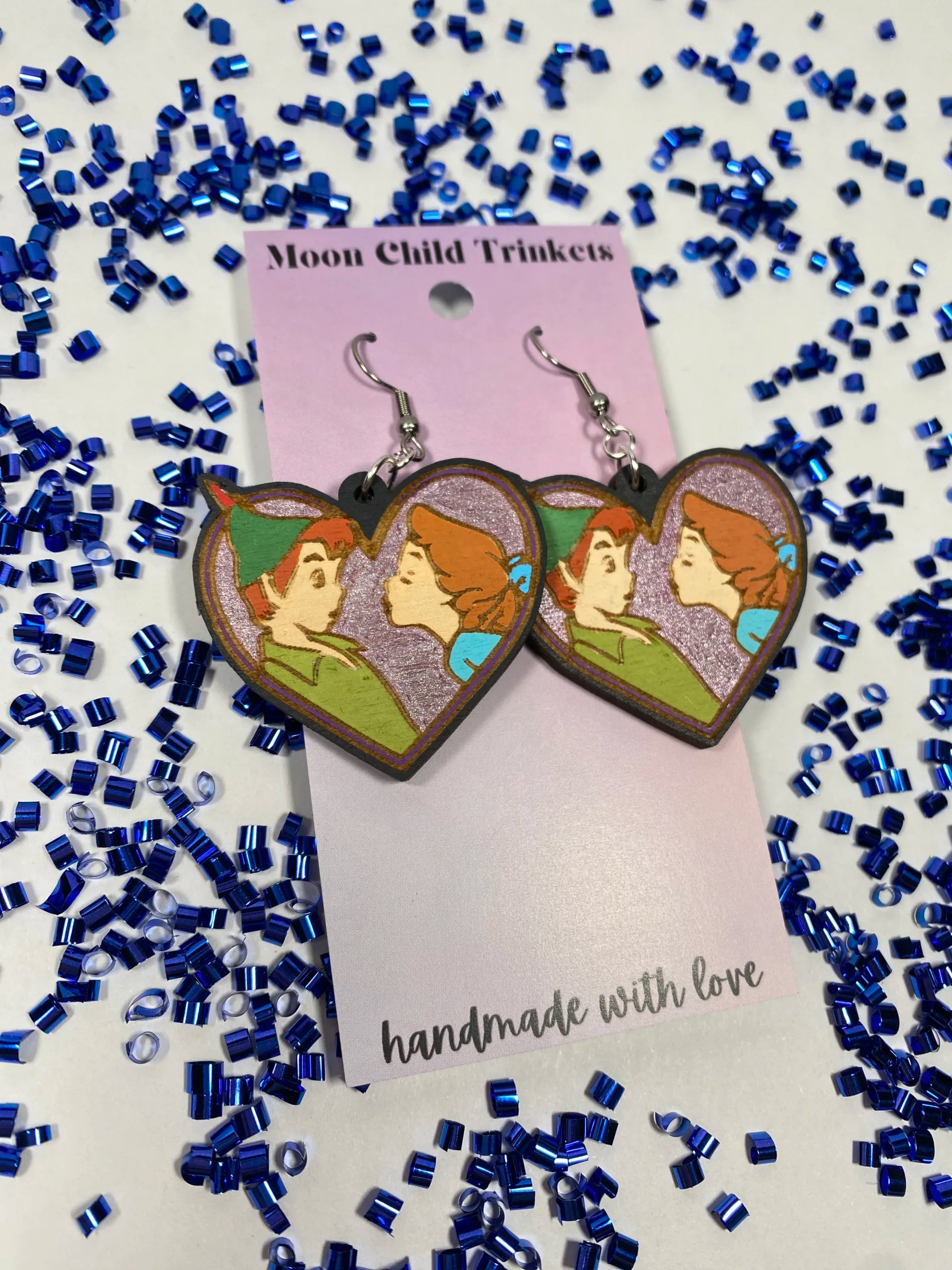 Peter Pan & Wendy Hand Painted Wood Dangle Earrings image 1