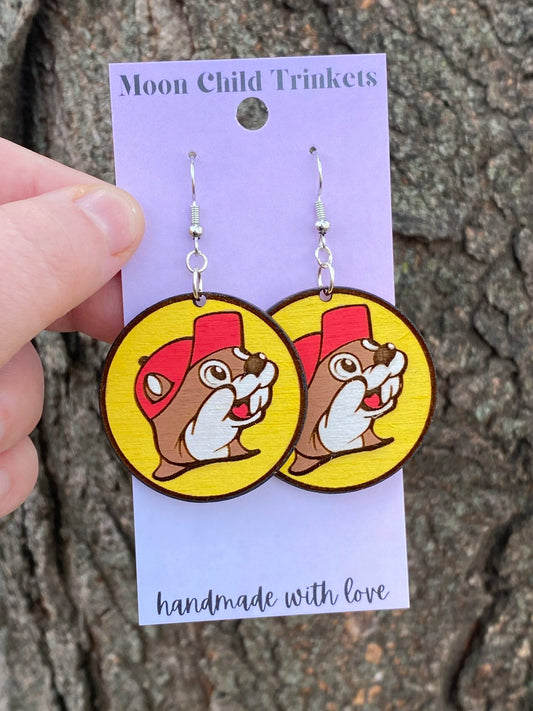 Buc-ee Hand Painted Wood Dangle Earrings image 0