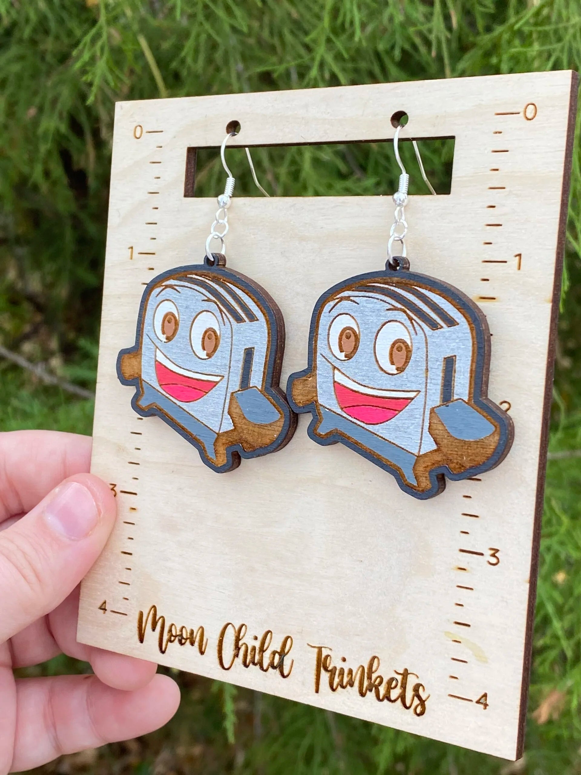 Brave Little Toaster Hand Painted Wood Dangle Earrings image 1