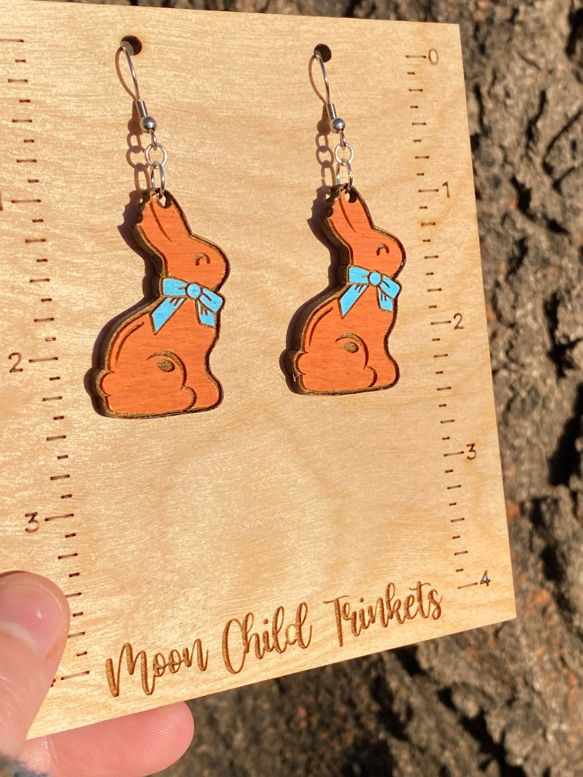 Chocolate Easter Bunny Hand Painted Wood Dangle Earrings image 1