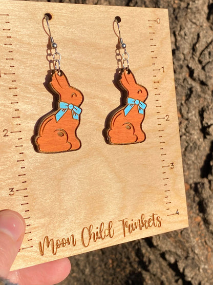 Chocolate Easter Bunny Hand Painted Wood Dangle Earrings image 1