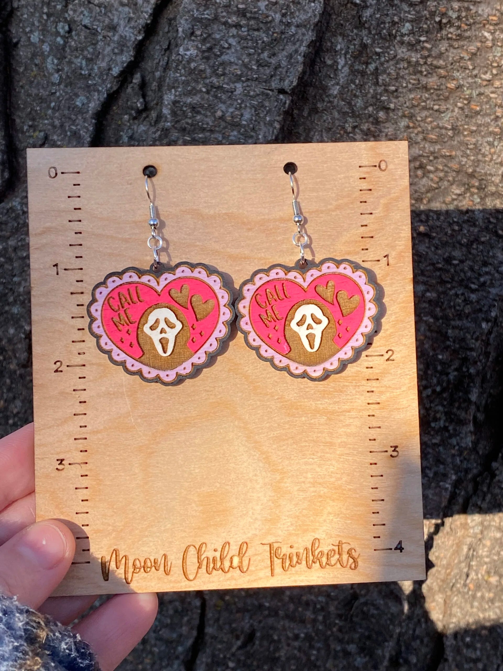 Ghost Face Horror Valentine Hand Painted Wood Dangle Earrings image 3