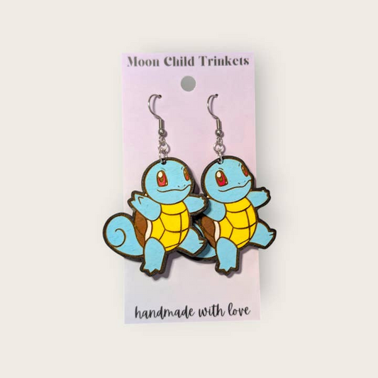 Squirtle Pokemon Hand Painted Dangle Earrings