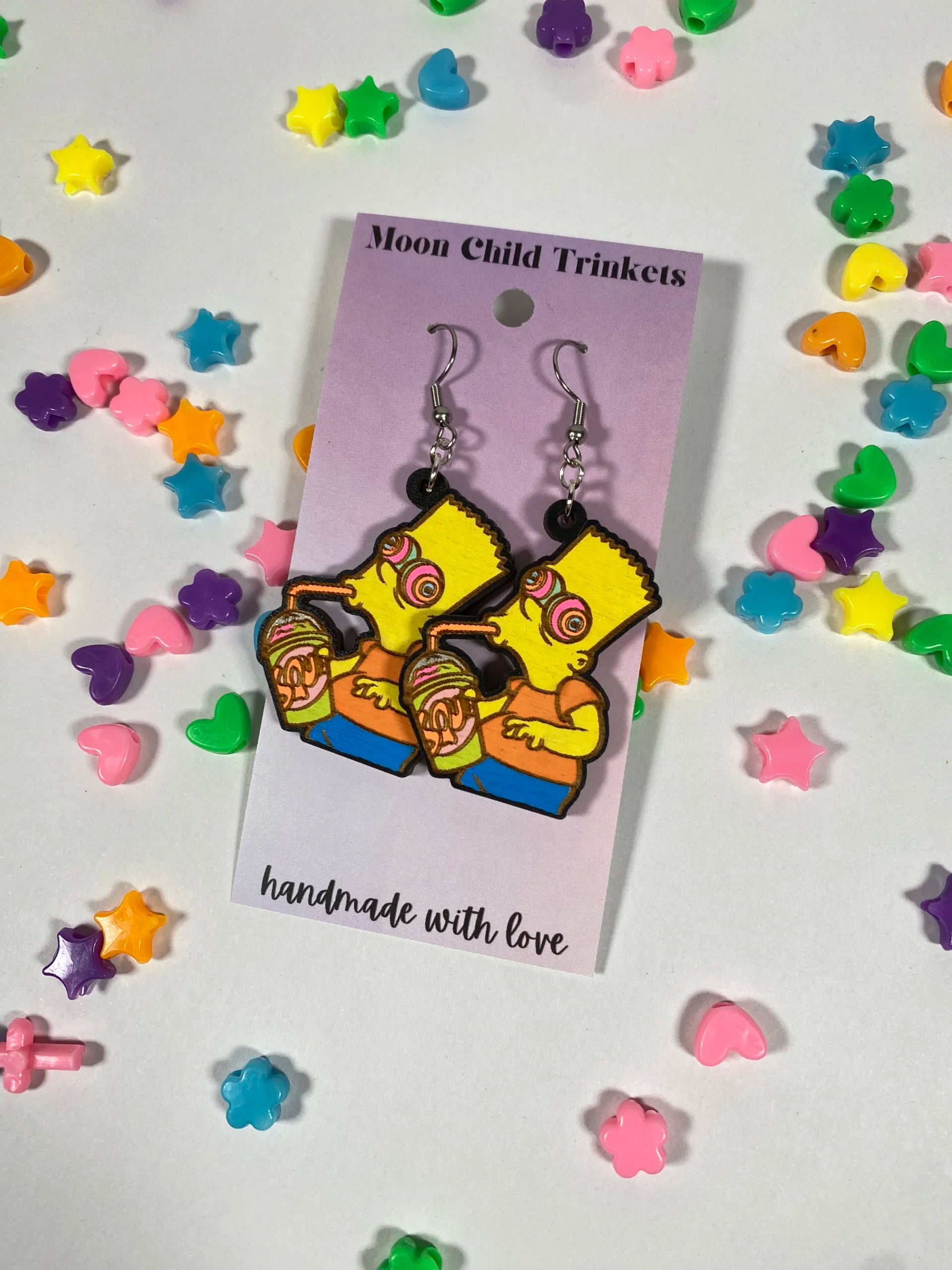 Bart Simpson Hand Painted Wood Dangle Earrings image 1