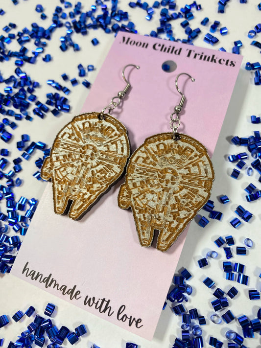 Millennium Falcon Hand Painted Wood Dangle Earrings image 0