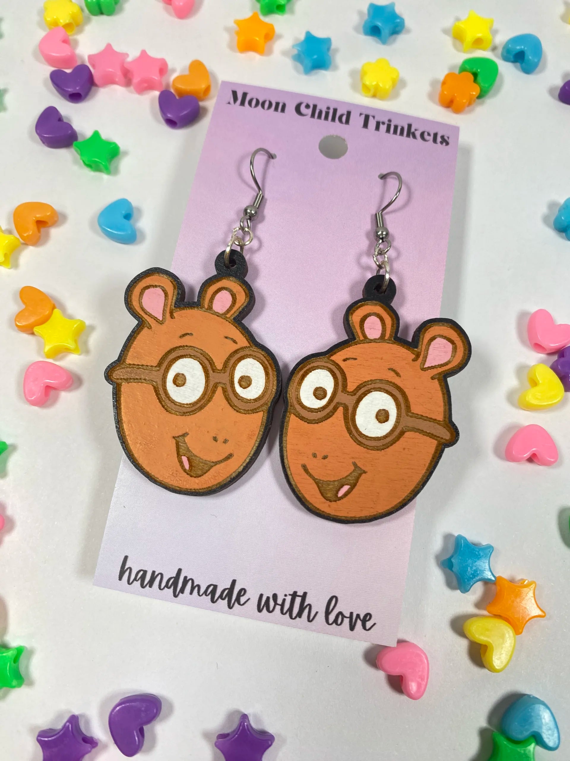 Arthur PBS Inspired Hand Painted Wood Dangle Earrings image 0