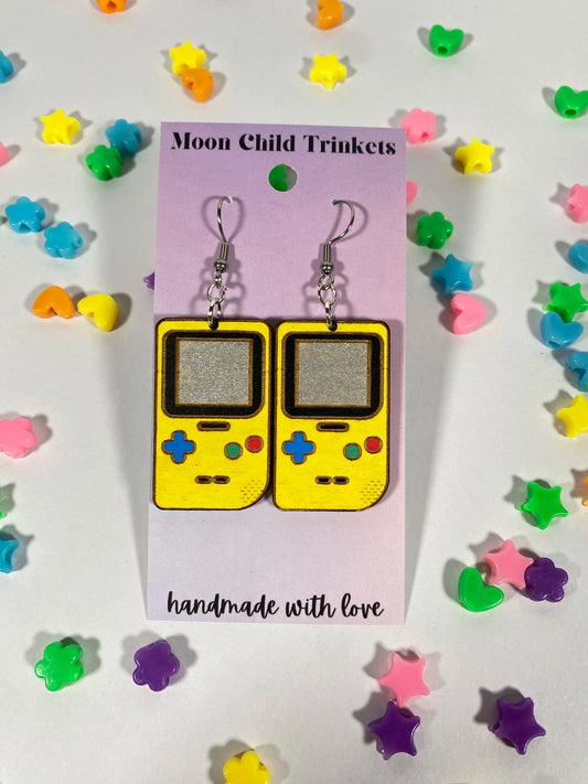 Gameboy Hand Painted Wood Dangle Earrings image 0