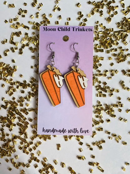 Pumpkin Pie Hand Painted Wood Dangle Earrings image 0