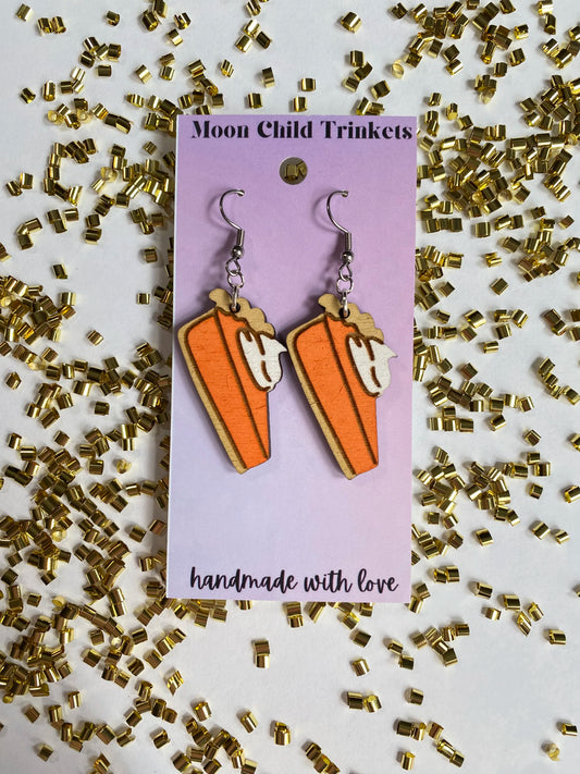 Pumpkin Pie Hand Painted Wood Dangle Earrings image 0
