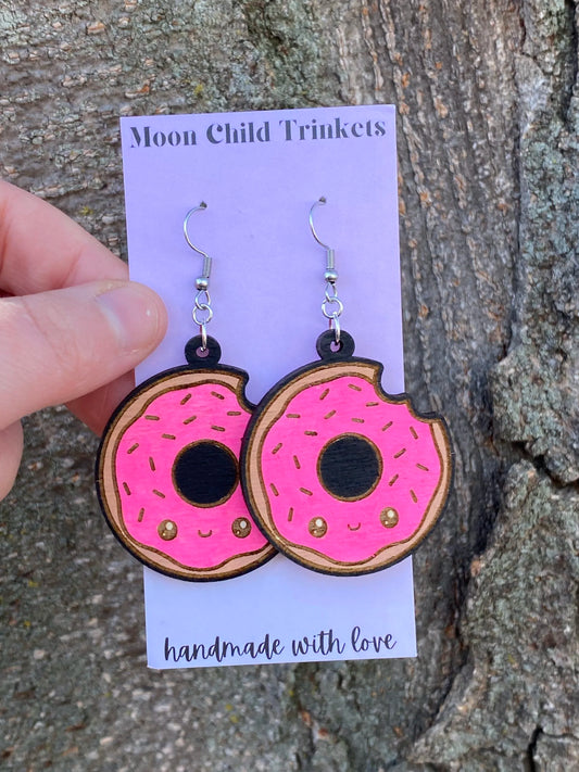 Donut Kawaii Hand Painted Wood Dangle Earrings image 2