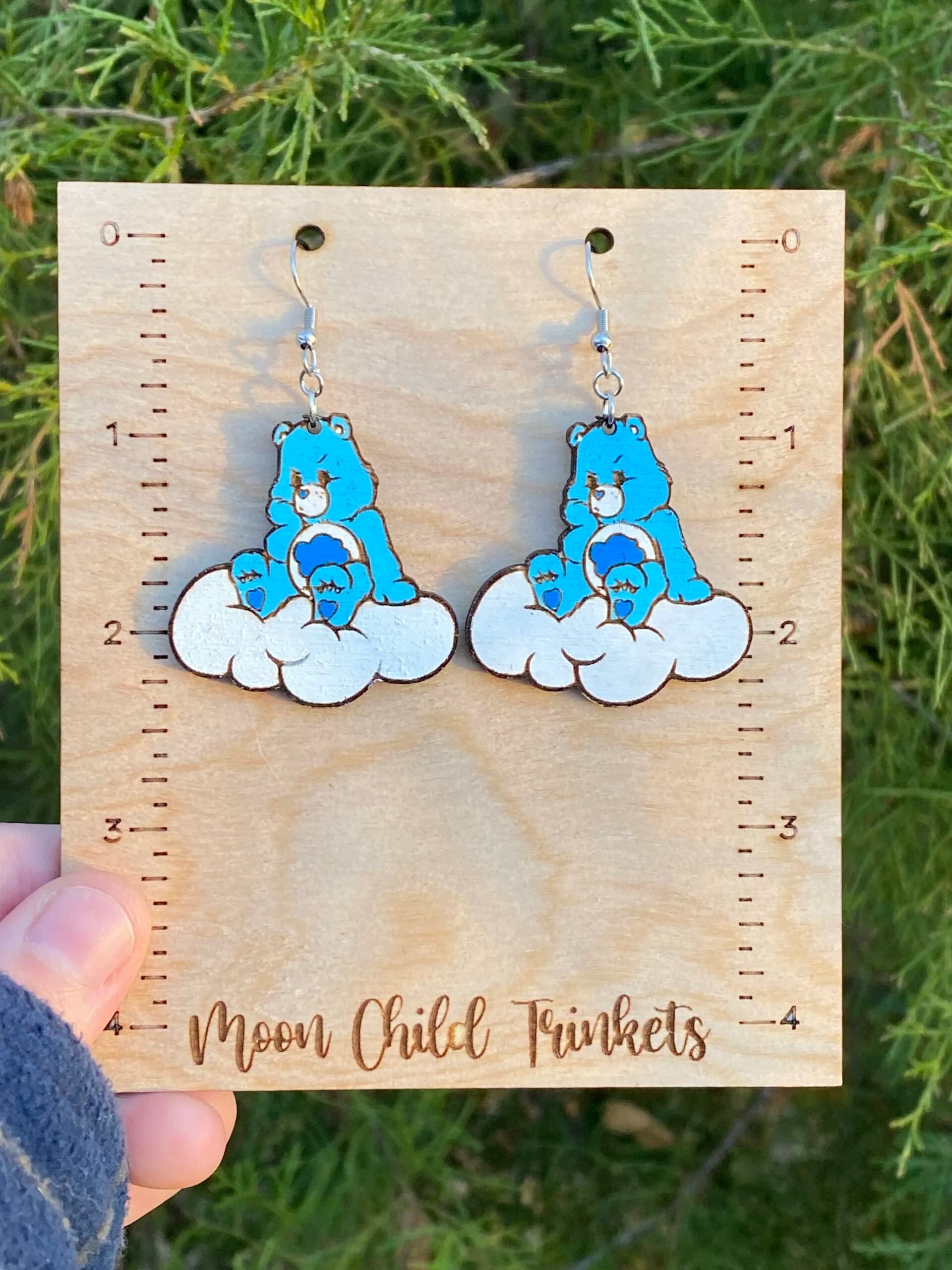 Care Bears Grumpy Bear Hand Painted Wood Dangle Earrings image 1