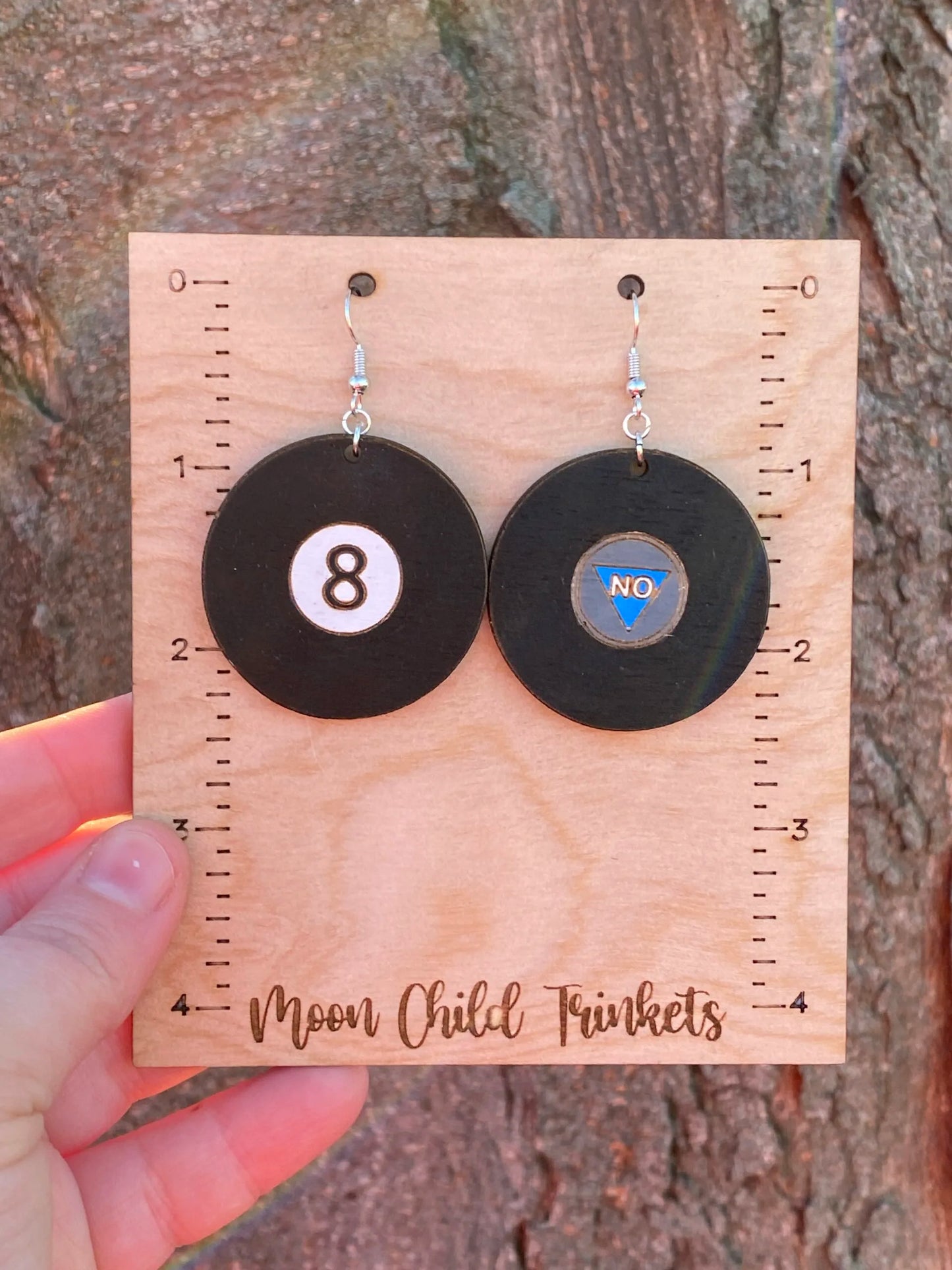 Magic 8 Ball Hand Painted Wood Dangle Earrings image 2