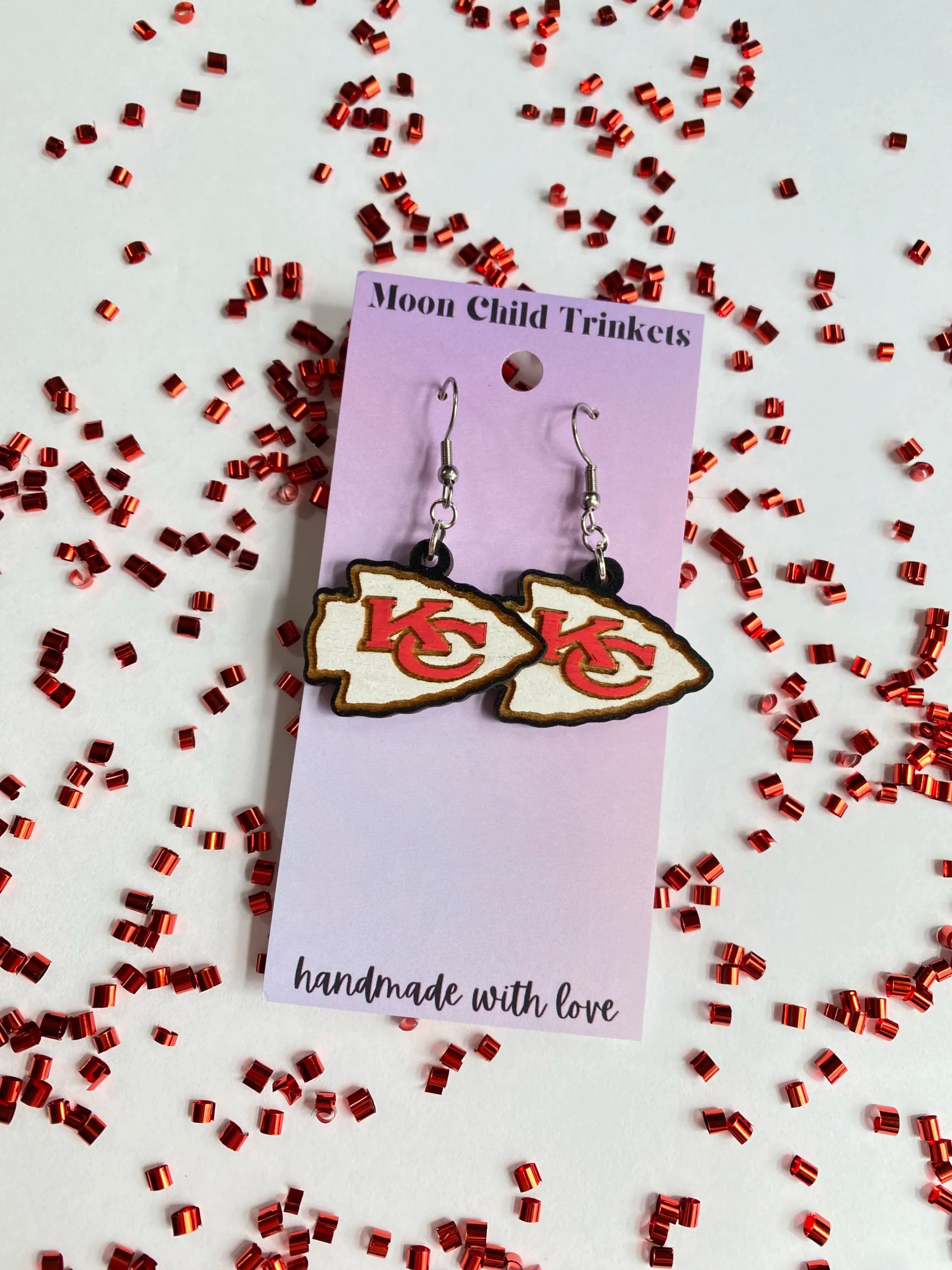 Kansas City Chiefs Hand Painted Wood Dangle Earrings image 1
