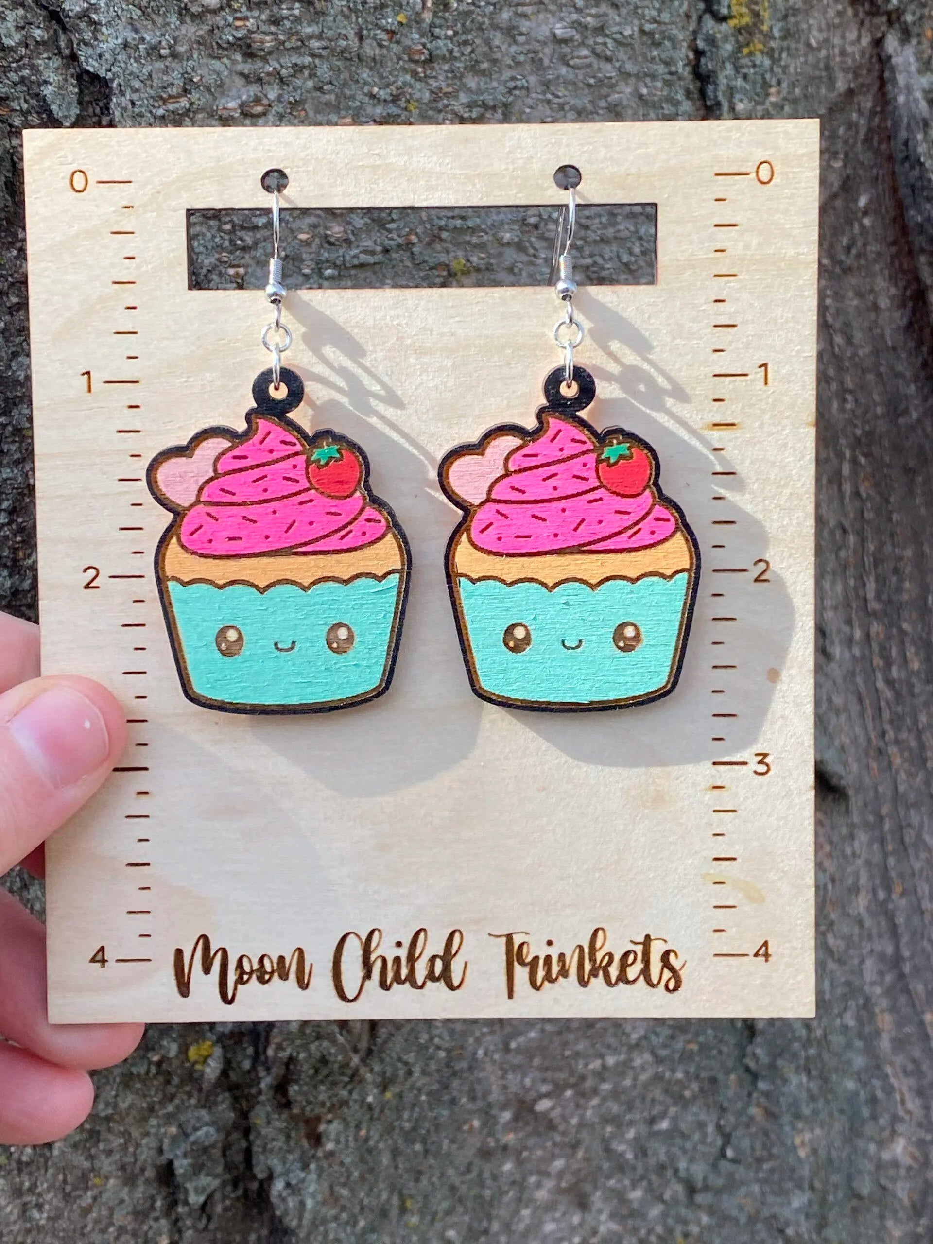 Cupcake Kawaii Hand Painted Wood Earrings image 2