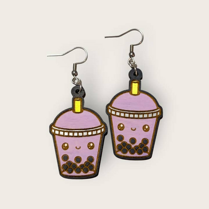 Boba Kawaii Hand Painted Wood Earrings