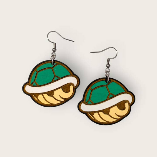 Super Mario Bros Koopa Hand Painted Wood Dangle Earrings