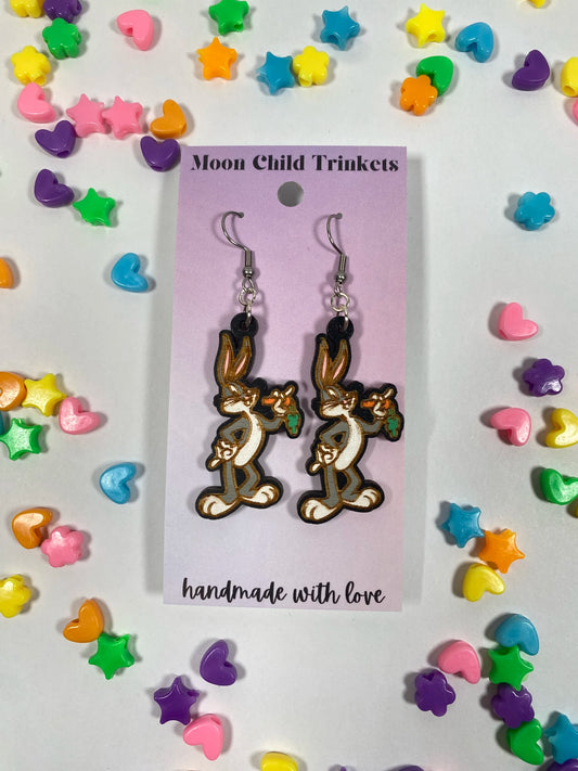 Bugs Bunny Looney Tunes Hand Painted Wood Dangle Earrings image 0