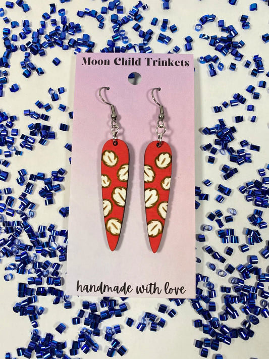 Lilo Inspired Hawaiian Print Hand Painted Wood Dangle Earrings image 0
