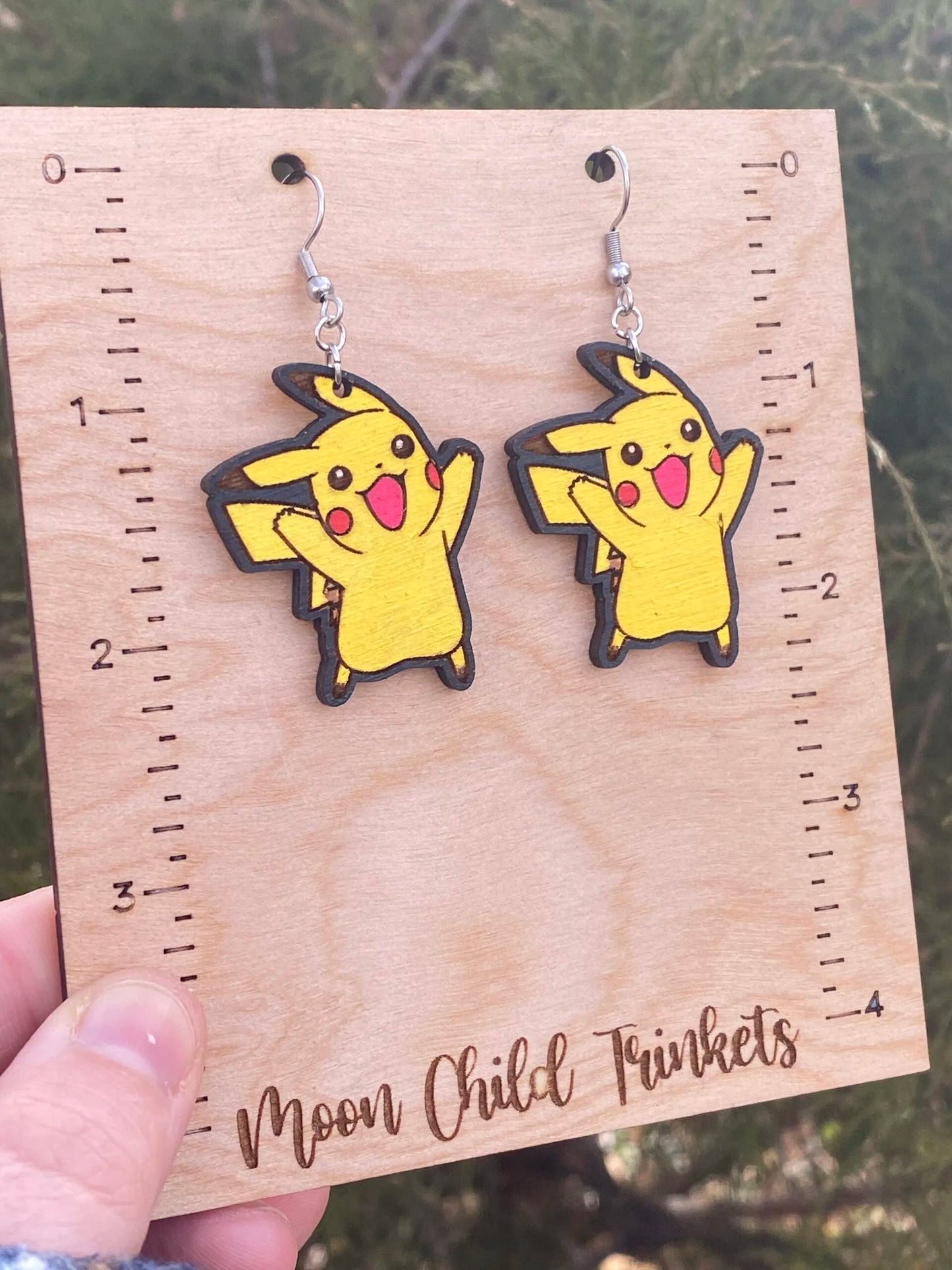 Pikachu Pokemon Hand Painted Wood Dangle Earrings image 2