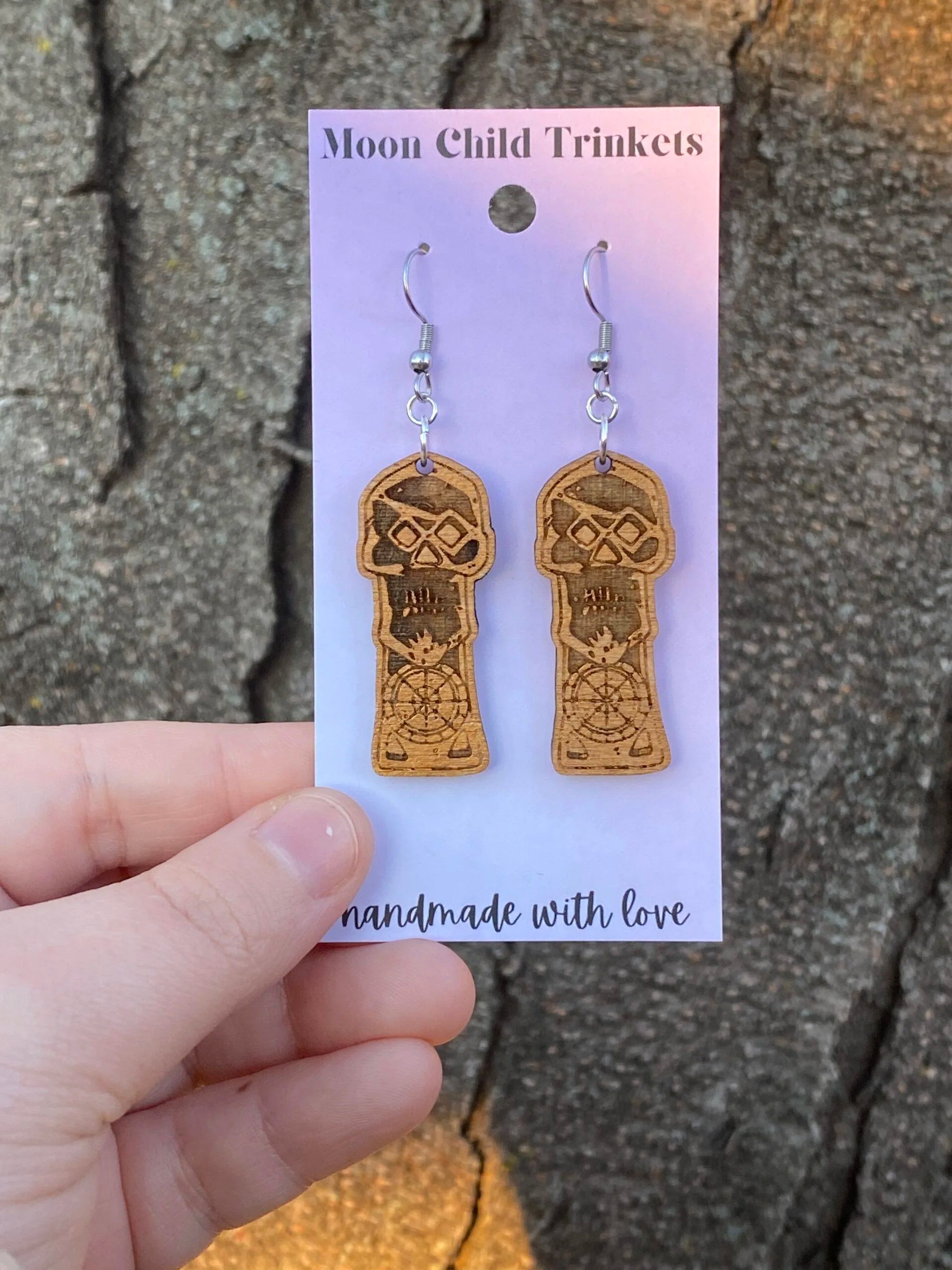 Goonies inspired Copper Bones Skeleton Key Wood Dangle Earrings image 3