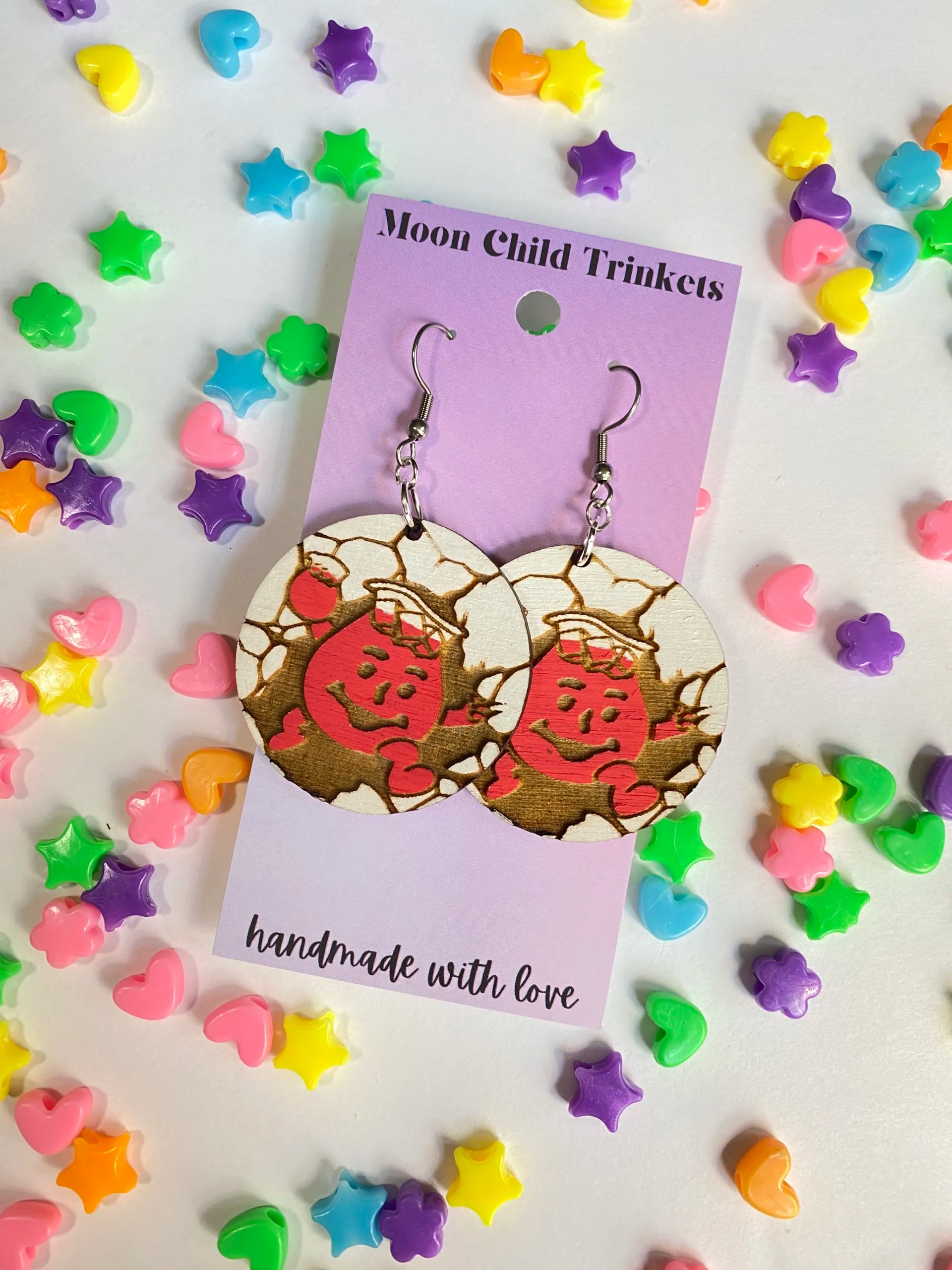Kool-Aid Man Hand Painted Wood Dangle Earrings image 1