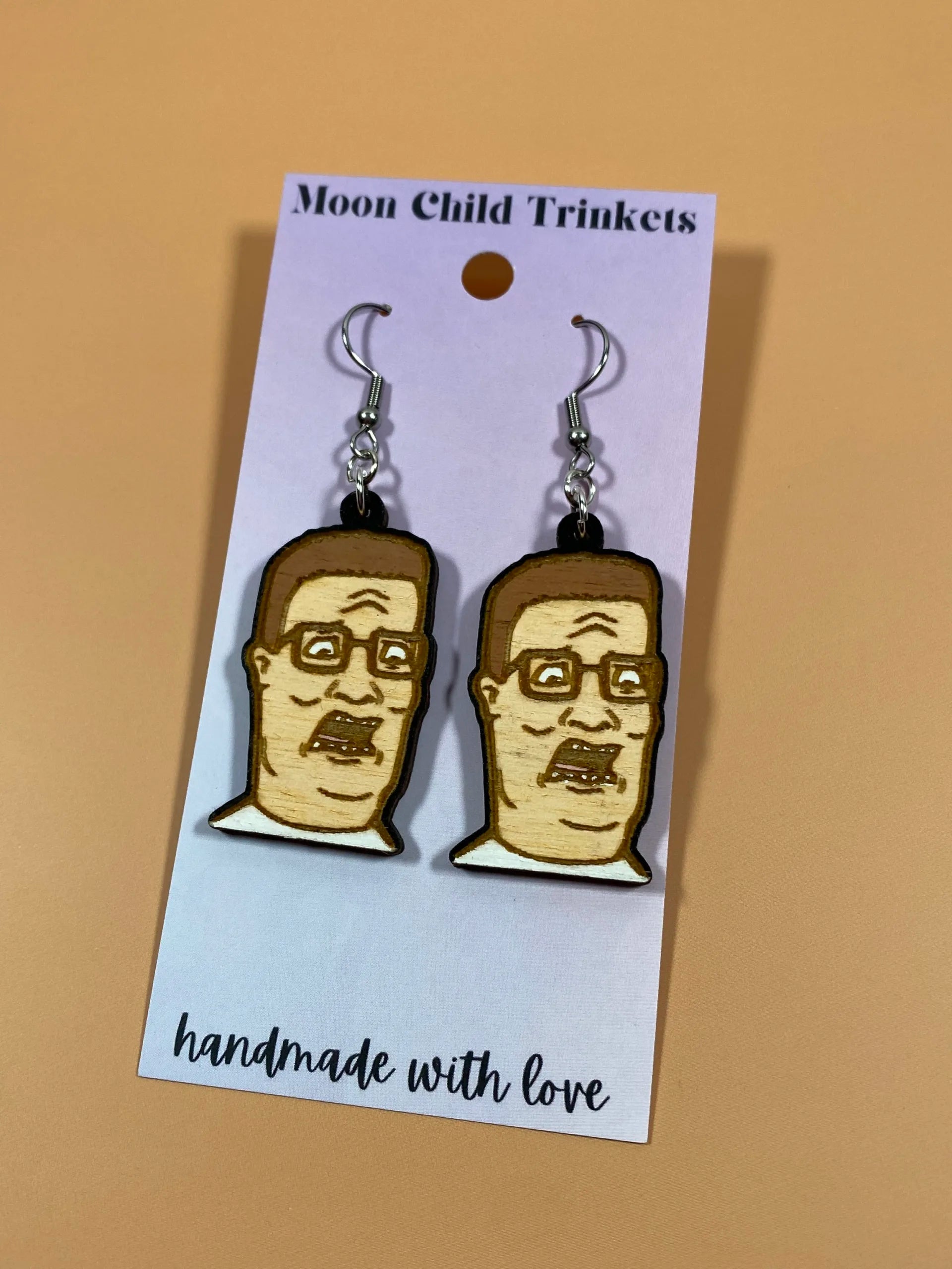 Hank Hill Hand Painted Wood Dangle Earrings image 0