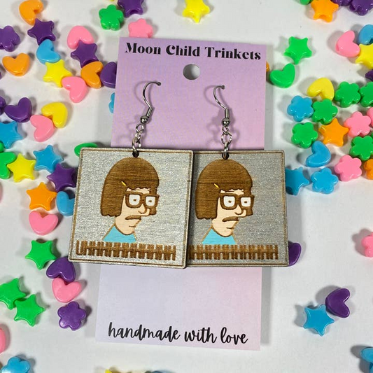 Bobs Burgers Tina Hand Painted Wood Dangle Earrings