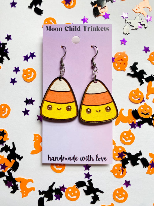 Candy Corn Kawaii Hand Painted Wood Dangle Earrings image 0