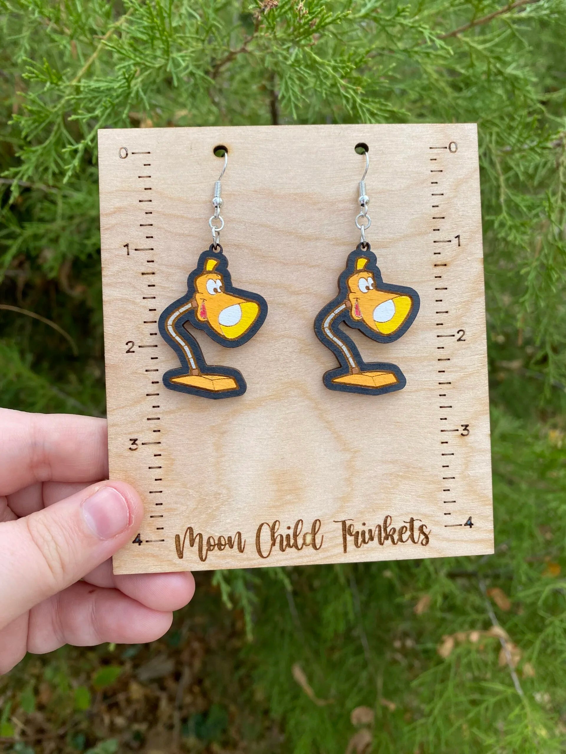 Brave Little Toaster Lampy Hand Painted Wood Dangle Earrings image 1