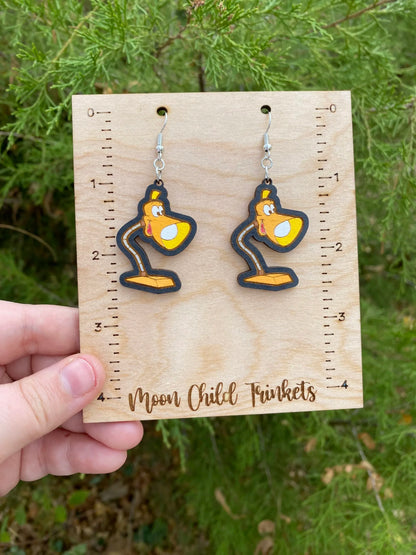 Brave Little Toaster Lampy Hand Painted Wood Dangle Earrings image 1
