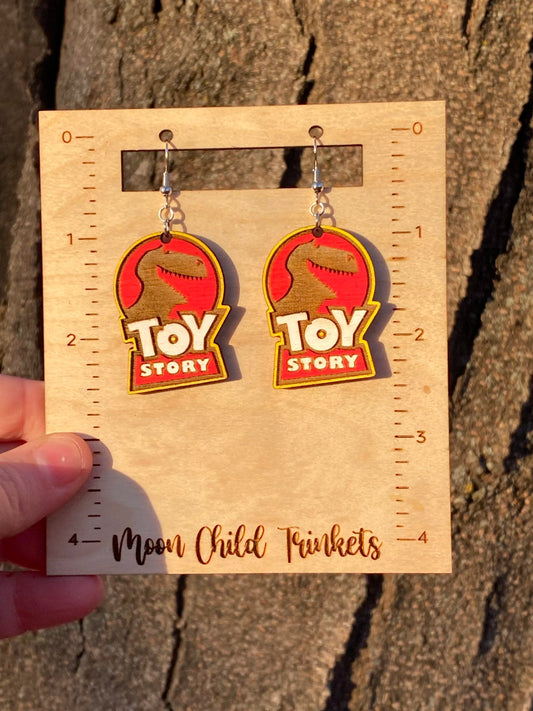 Toy Story Rex Hand Painted Wood Dangle Earrings image 0