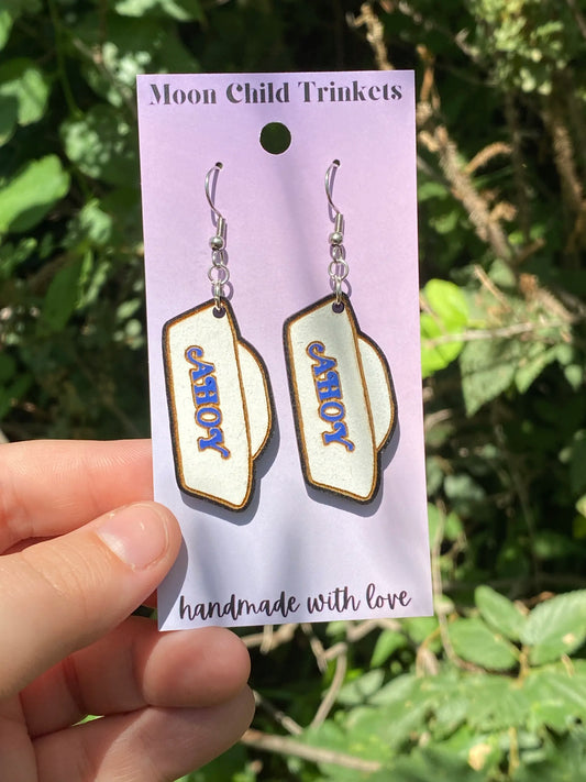Stranger Things Scoops Ahoy Hand Painted Wood Earrings image 0