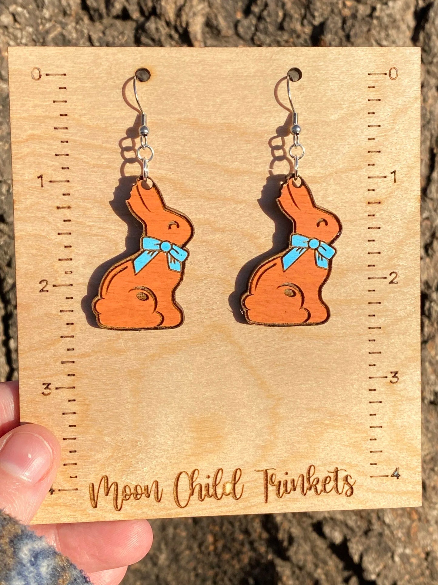 Chocolate Easter Bunny Hand Painted Wood Dangle Earrings image 0